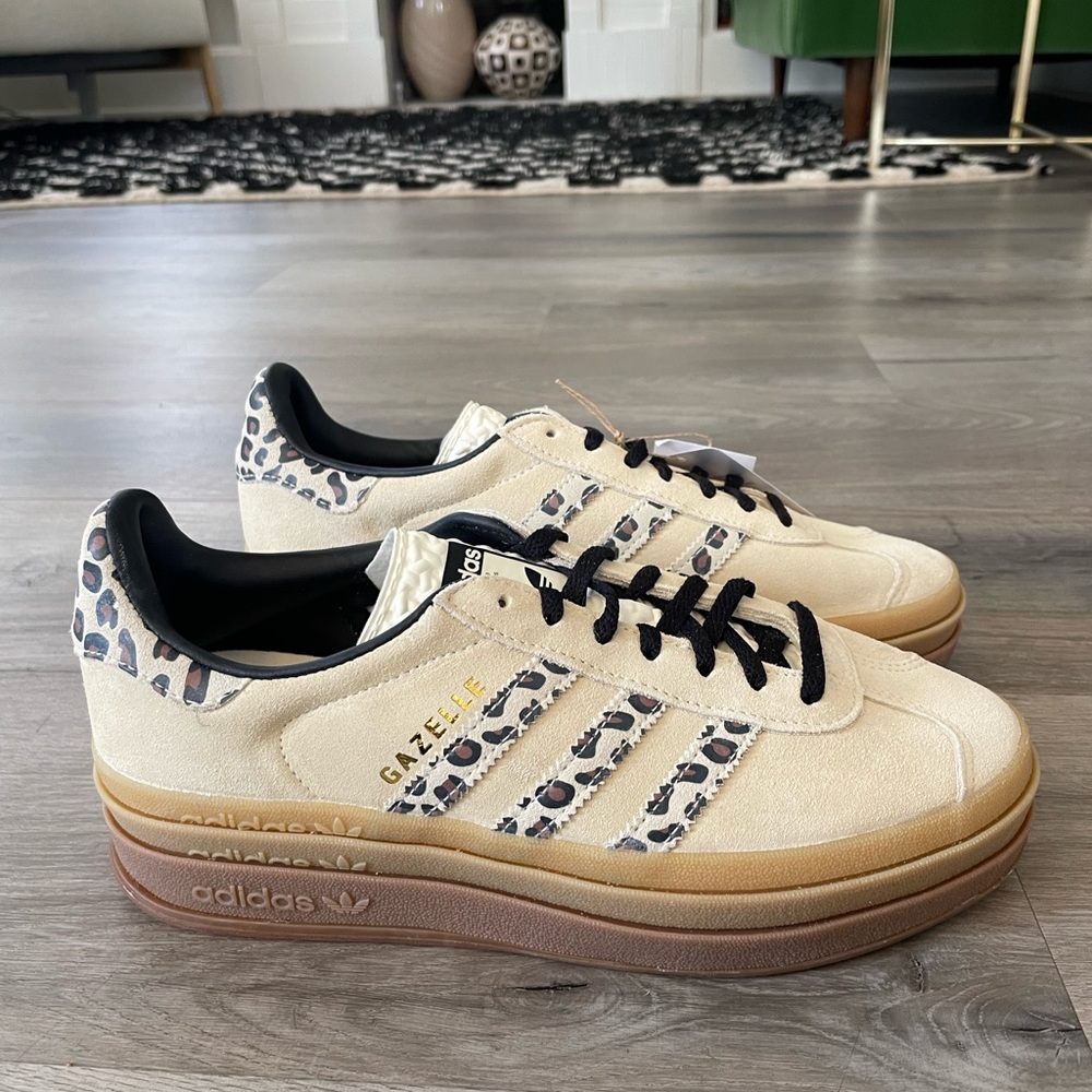 adidas Gazelle Bold Shoes Cream with Leopard Print NWT